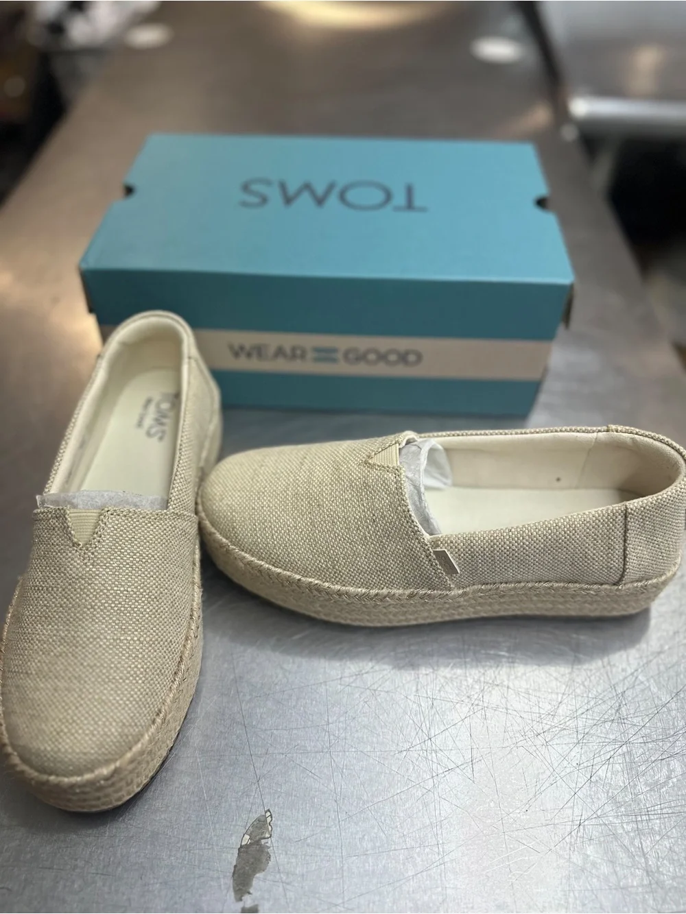 Toms Natural Beige Platform Espadrille Slip-On